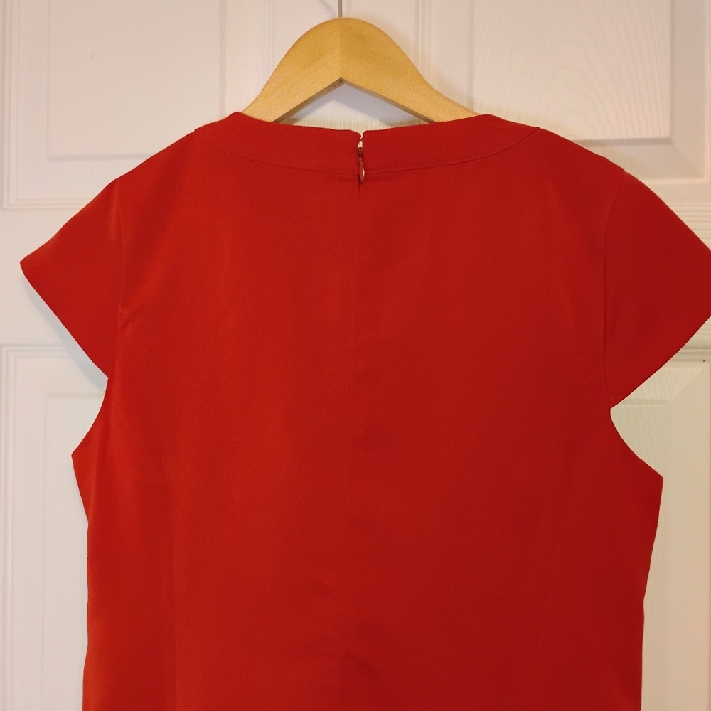 ASHRO 2PC Red Coral Dress & Bell Sleeve Floral Red Coral Black Gold  Jacket 8 - Picture 10 of 14